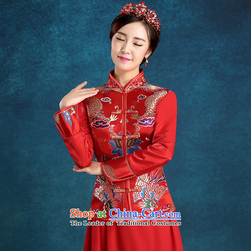Tim hates makeup and 2015 New cheongsam thick marriages bows services wedding dresses cheongsam dress bride winter qipao winter clothing QP004 long-sleeved red M Tim hates makeup and shopping on the Internet has been pressed.