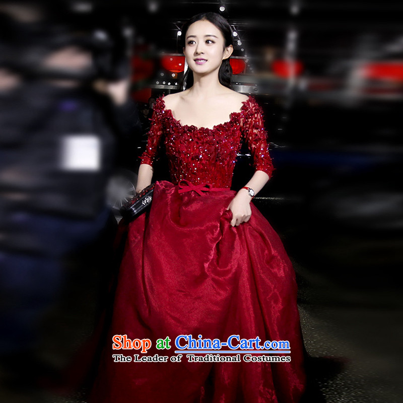2015 new bride bows of autumn and winter clothing Chiu Lai Ying stars of the same wedding dresses red dress long red XXL, Kidman (nicole richie) , , , shopping on the Internet