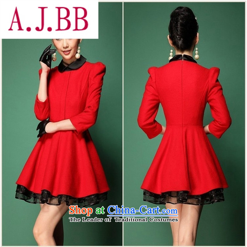 Only the western dress vpro 2015 autumn and winter new gross? dresses red marriage bows lapel dress woolen skirt 1020 Red XS,A.J.BB,,, shopping on the Internet