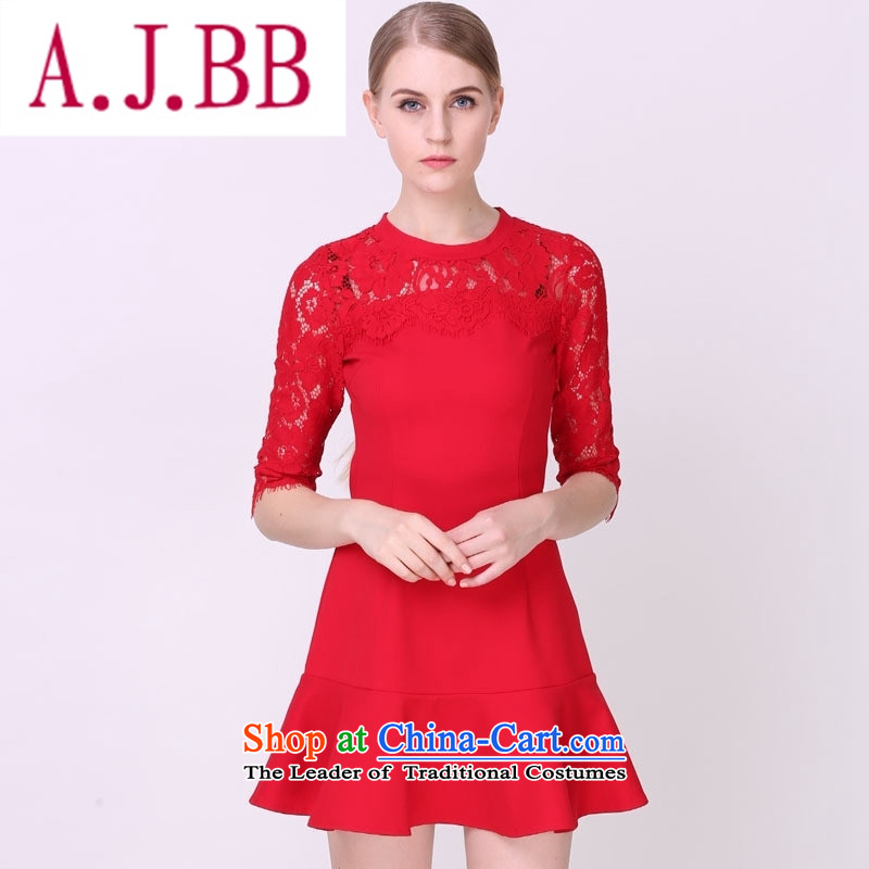 Vpro only 2015 autumn and winter clothing new lace stitched cotton red bride toasting champagne Rome services billowy flounces wedding dress 1525 Red L,A.J.BB,,, shopping on the Internet