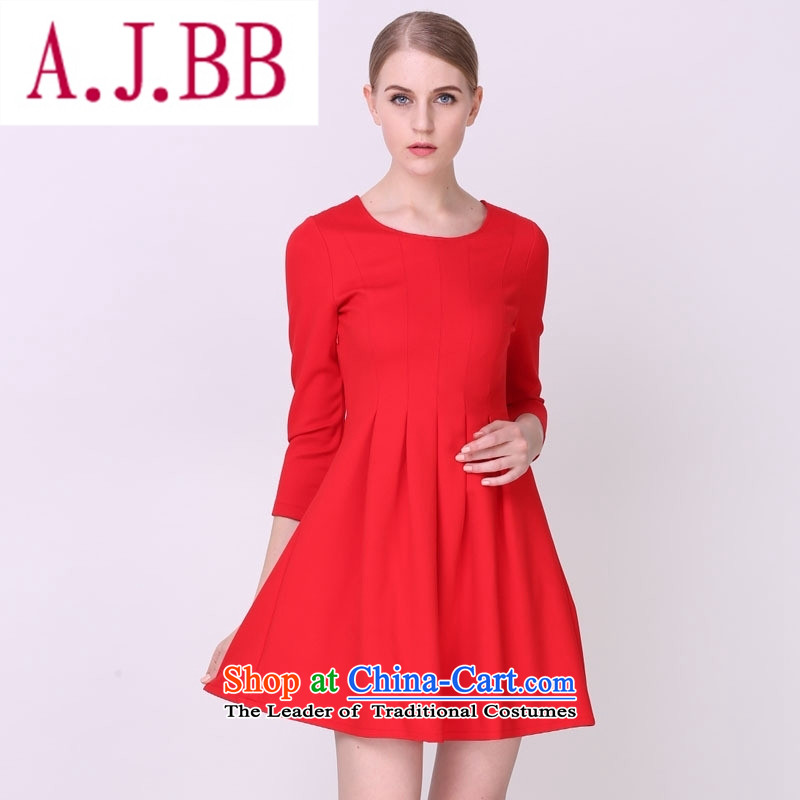 Only the 2015 Europe and apparels vpro autumn and winter new long-sleeved clothing pressure folds marriage bows dress dresses 3066A RED M