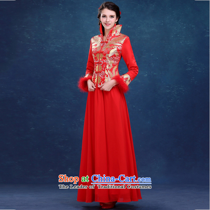 Yong-yeon and bows qipao 2015 new services for autumn and winter by the cotton long-sleeved bride wedding dress for winter RED M, Yong-yeon and shopping on the Internet has been pressed.