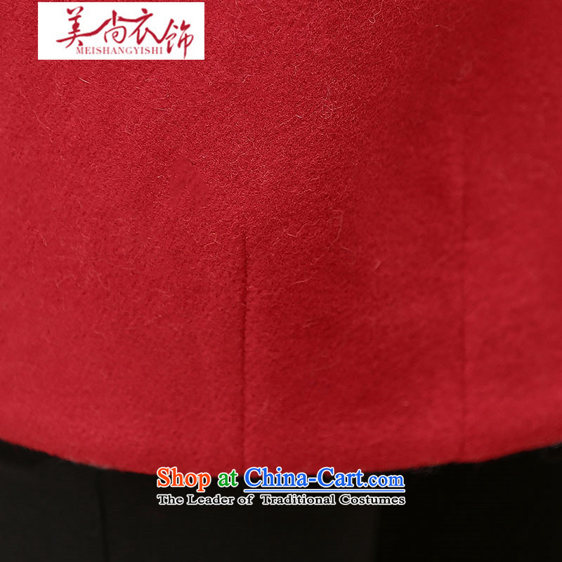 The United States is still clothing Neck Jacket in gross? Long Sau San Korean 2015 autumn and winter stitching rabbit hair cuff large a wool coat female red , L, the United States still clothing shopping on the Internet has been pressed.