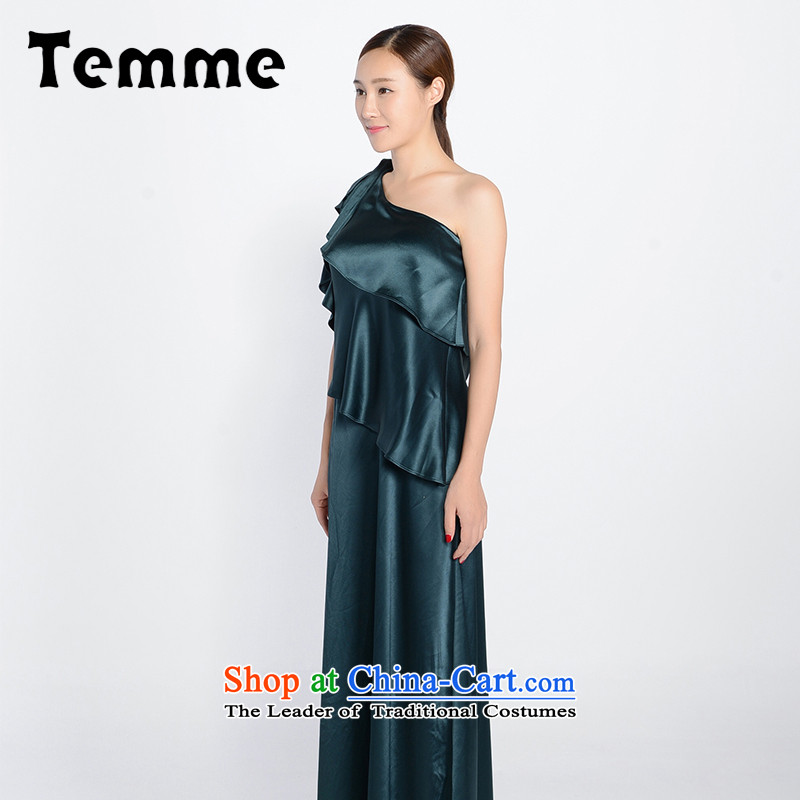 For the autumn 2015 Mok temme new green stylish long Beveled Shoulder bows service elegant dress female T71AL01 M(160/88A),TEMME,,, Kingswood Ginza shopping on the Internet