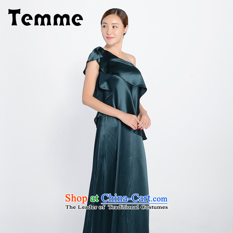 For the autumn 2015 Mok temme new green stylish long Beveled Shoulder bows service elegant dress female T71AL01 M(160/88A),TEMME,,, Kingswood Ginza shopping on the Internet