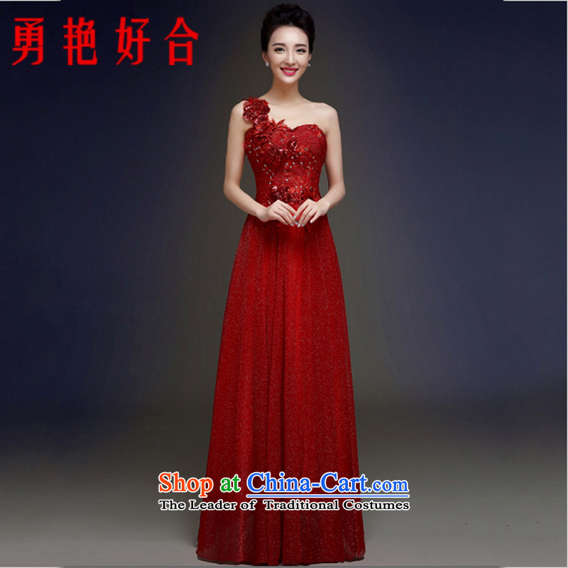 Yong-yeon and bows to dress long red bride shoulder banquet evening dresses 2015 new dresses meat as the size of the pink color is not returning, Yong-yeon and shopping on the Internet has been pressed.
