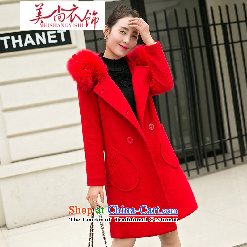 The United States is still large red winter clothing female staple marriage long-sleeved long gross a jacket back to the door bows bride evening dress with a really small red , L, the United States paid the amount still clothing shopping on the Internet has been pressed.