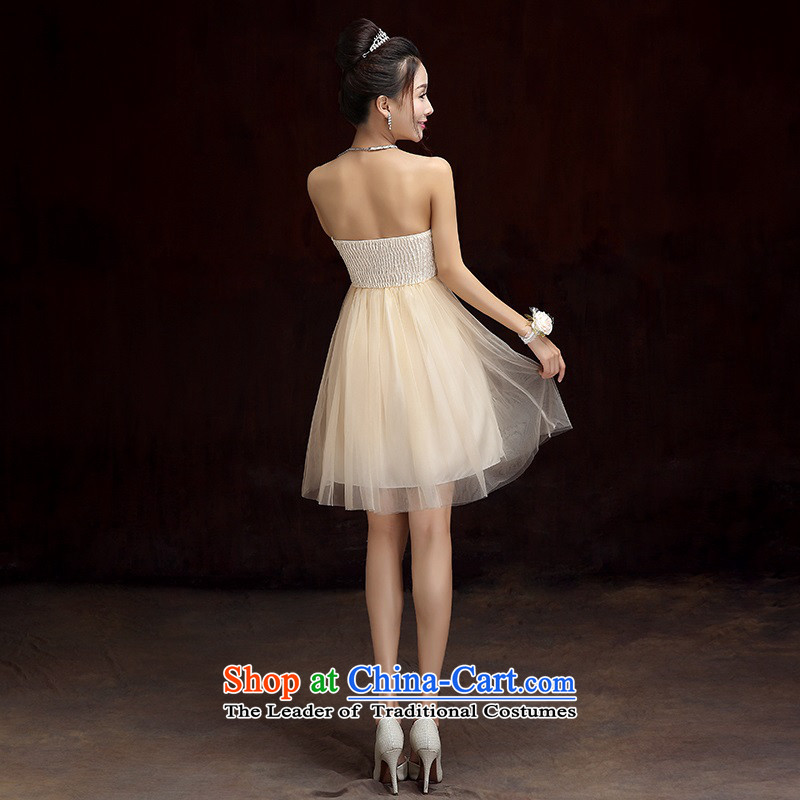 The new small dress wipe his chest long skirt thin large Internet video wedding dresses bride wedding bridesmaid sister skirt video thin evening annual large dress dresses champagne color short skirts are approximately 85-115 Code, the constitution has been pressed clothes shopping on the Internet