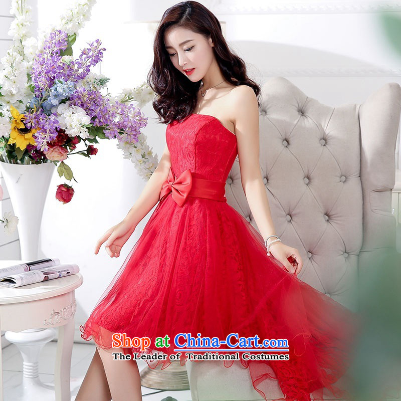 2015 Autumn and Winter, stylish Sau San Foutune Bow Ties With chest lace dresses Bridal Services evening dresses temperament gentlewoman long skirt as Princess skirt sweet bridesmaid services red XL,UYUK,,, shopping on the Internet
