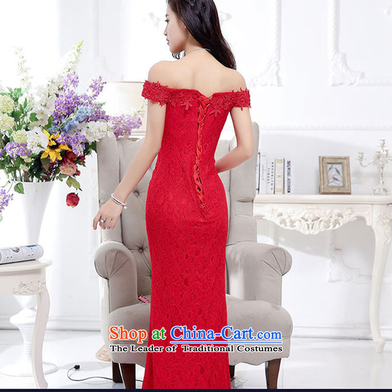 On Korean-language and sexy a field shoulder lace flowers crowsfoot skirt long wedding bride the lift mast bridesmaid dresses serving drink tail red dress female red , L, Arabic-on , , , shopping on the Internet