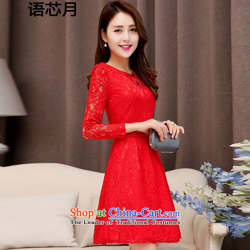 On Korean-language of autumn and winter new magenta engraving lace hook flower bride the lift mast bridesmaid dresses serving bows wedding short of marriage long-sleeved dresses female red 1526 M, Arabic-on , , , shopping on the Internet
