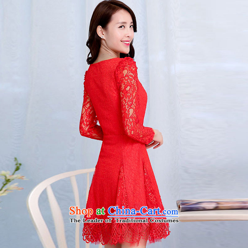 The law of the Korean version of Mary Kay autumn and winter new products red chip engraving lace hook flower bride the lift mast bridesmaid dresses serving bows wedding short of married women's dresses RED M, Mr. Qi in Dili and the law (fash-modi) , , , shopping on the Internet