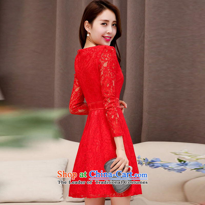 The law of the Korean version of Mary Kay autumn and winter new magenta Mock-neck sexy beauty bride the lift mast bows services bridesmaid Chinese Dress bridal dresses long long-sleeved lace dresses female Red M, Mr. Qi in Dili and the law (fash-modi) , , , shopping on the Internet