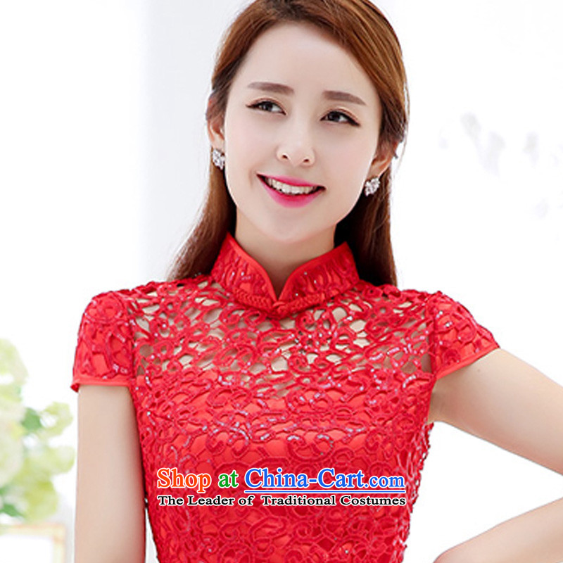 On Korean-language of autumn and winter red collar on the lift mast to bride chip bows bridesmaid festive Chinese clothing cheongsam dress Sau San bridal dresses long lace dresses female red S, Arabic-on , , , shopping on the Internet