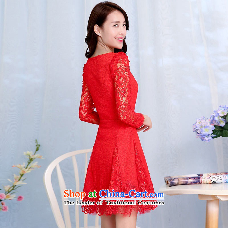 2015 Autumn and Winter Ms. new waves of sexy V-Neck long-sleeved red bridal dresses dress Sau San foutune bow tie bows to the Princess Bride Skirts 1 red XL, where the shark, VANCE SHARK , , , shopping on the Internet