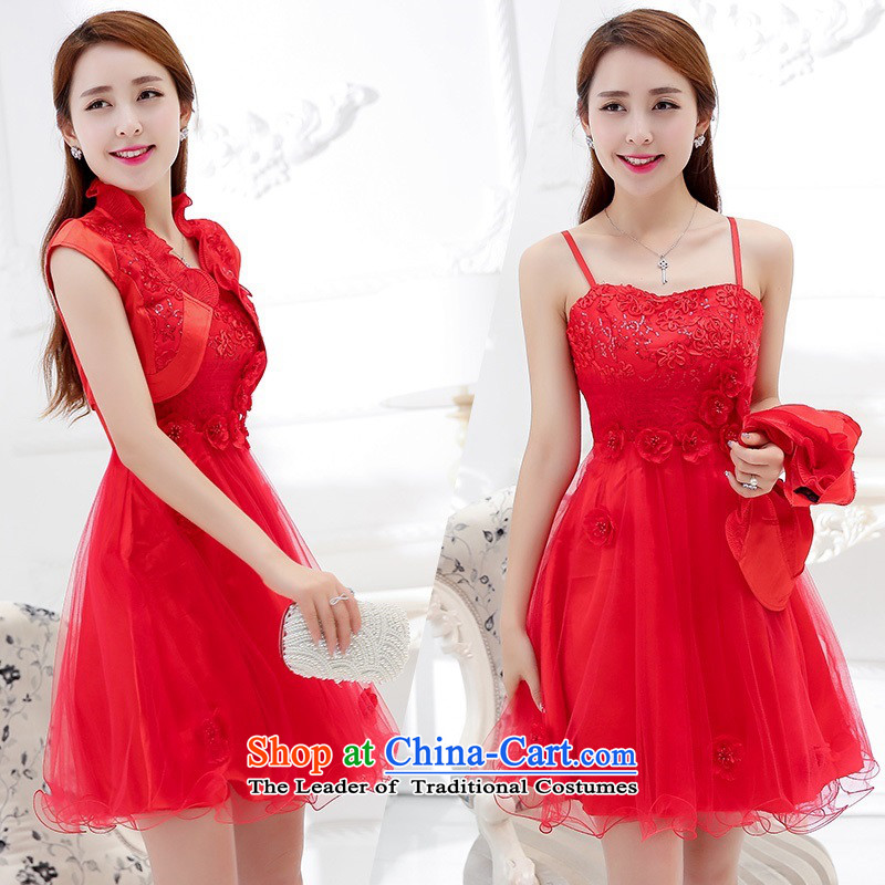 Upscale dress 2015 Summer new bridal dresses dress small shawl two kits lace bon bon skirt bridesmaid princess skirt RED M