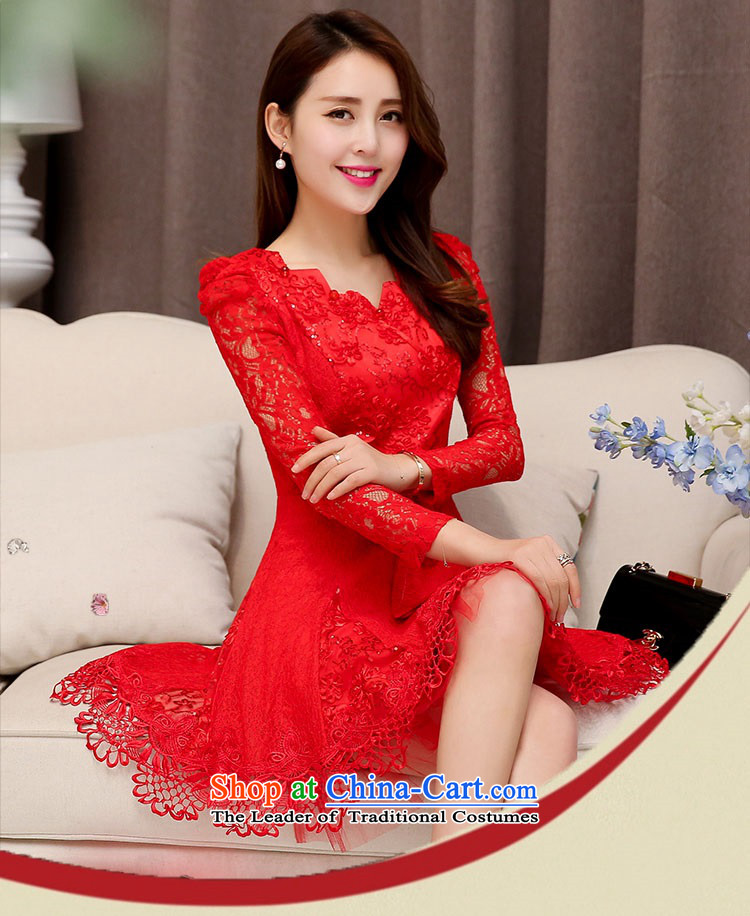 2015 Autumn and Winter Ms. new waves for long-sleeved lace engraving bridal dresses evening dresses Sau San Bow Tie Princess video thin skirt Fashion bride bows services 1 red XL Photo, prices, brand platters! The elections are supplied in the national character of distribution, so action, buy now enjoy more preferential! As soon as possible.