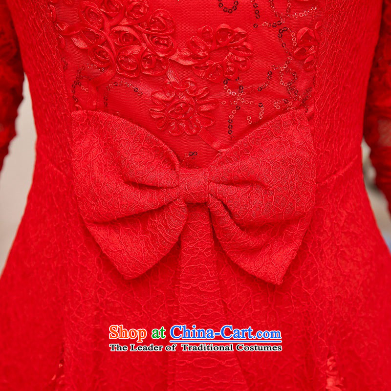 2015 Autumn and Winter Ms. new waves for long-sleeved lace engraving bridal dresses evening dresses Sau San Bow Tie Princess video thin skirt Fashion bride bows services 1 red XL, where the shark, VANCE SHARK , , , shopping on the Internet