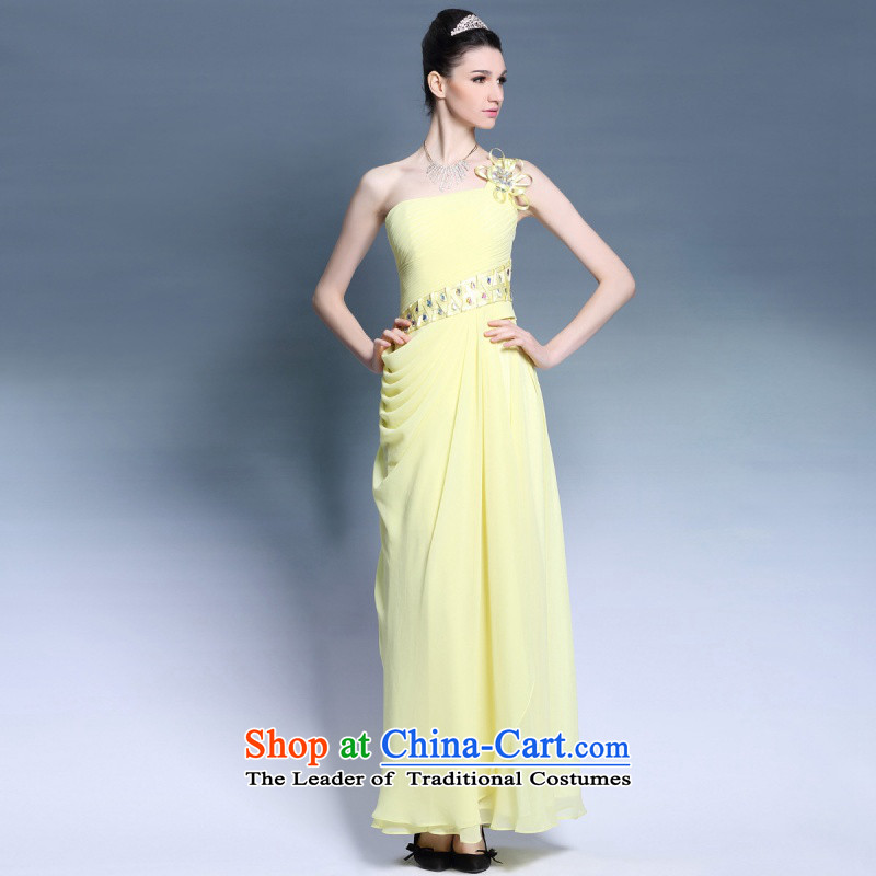Doris Qi yellow chiffon dress dresses 2015 new Korean Sau San shoulder banquet evening dresses long yellow , L, Tsing Yu Chau (QINGYU) , , , shopping on the Internet