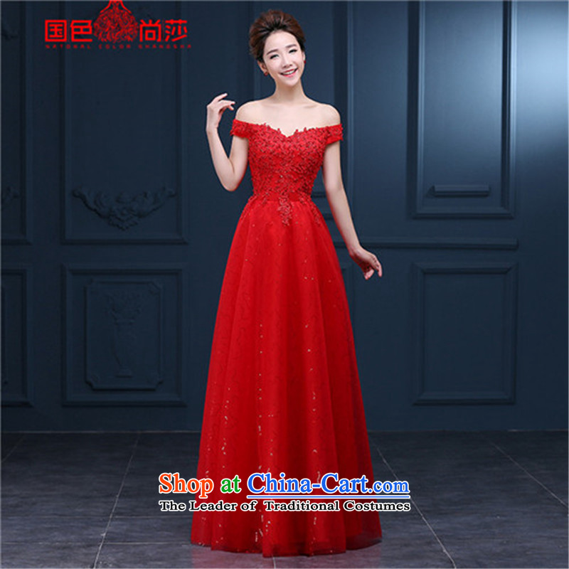 The color is Windsor bride bows services 2015 new autumn and winter short of the word red shoulder wedding dress Ms. long evening dress red long M color is Mona Lisa Country , , , shopping on the Internet