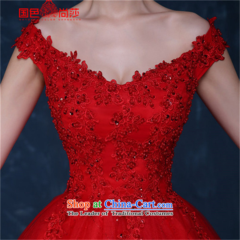 The color is Windsor bride bows services 2015 new autumn and winter short of the word red shoulder wedding dress Ms. long evening dress red long M color is Mona Lisa Country , , , shopping on the Internet