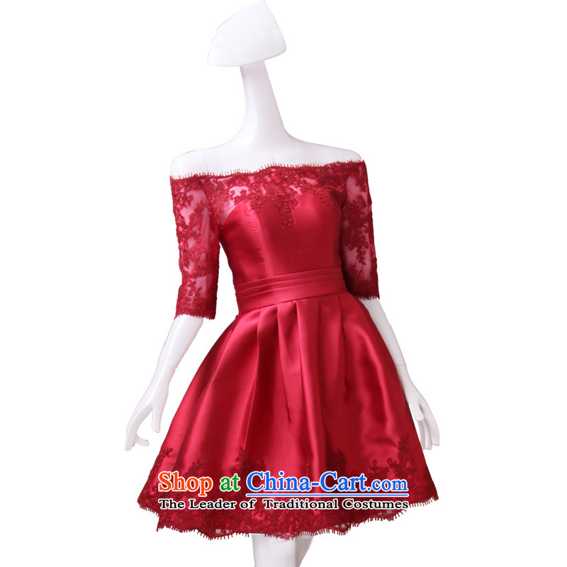 The Syrian word time shoulder lace satin dress short of autumn and winter 2015 new bride bows services birthday party party with annual dinner dress wine red M Time Syrian shopping on the Internet has been pressed.