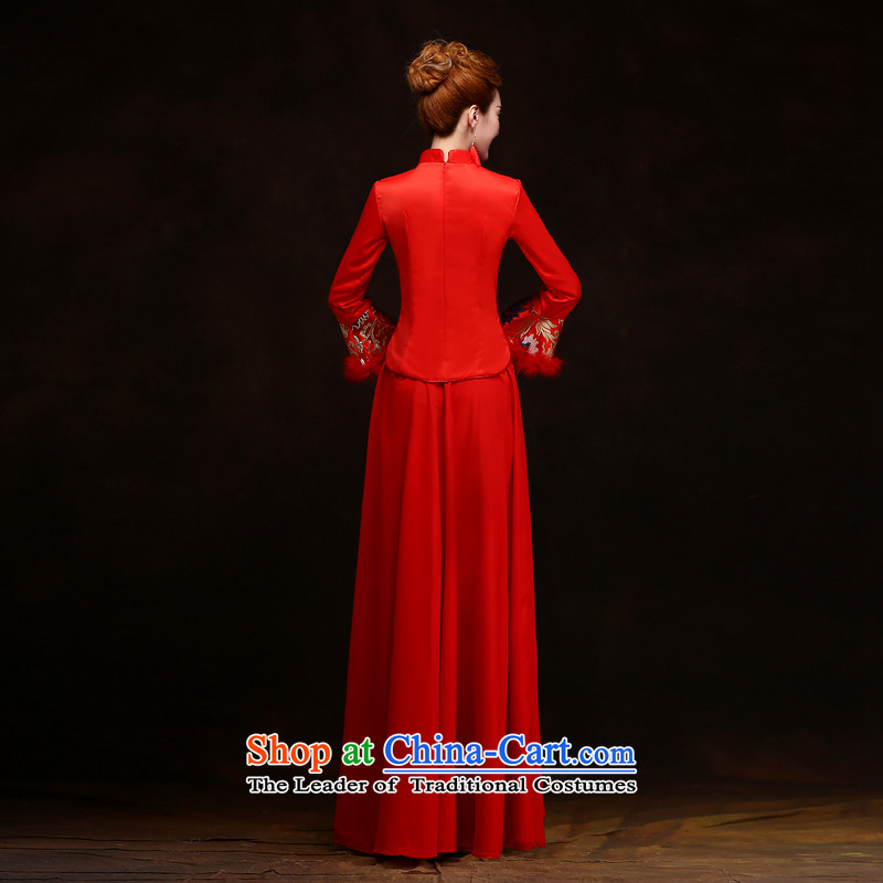 Jiang winter bows to seal the bride wedding dress qipao 2015 new long-sleeved red winter-soo Wo Service marriage long bows dresses cheongsam dress female Red Seal S, President Jiang has been pressed shopping on the Internet