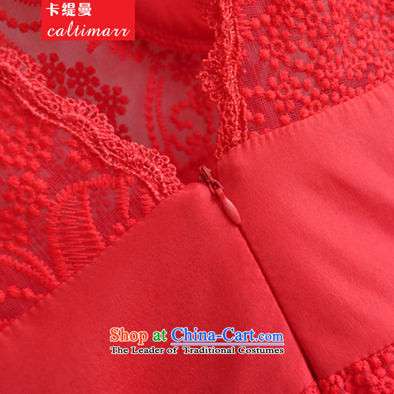 Card as the new 2015 Cayman embroidery lace Bow Tie Sau San bon bon princess skirt V-neck with skirt dress 8FFM Services Red M card economy (caltimarr) , , , shopping on the Internet