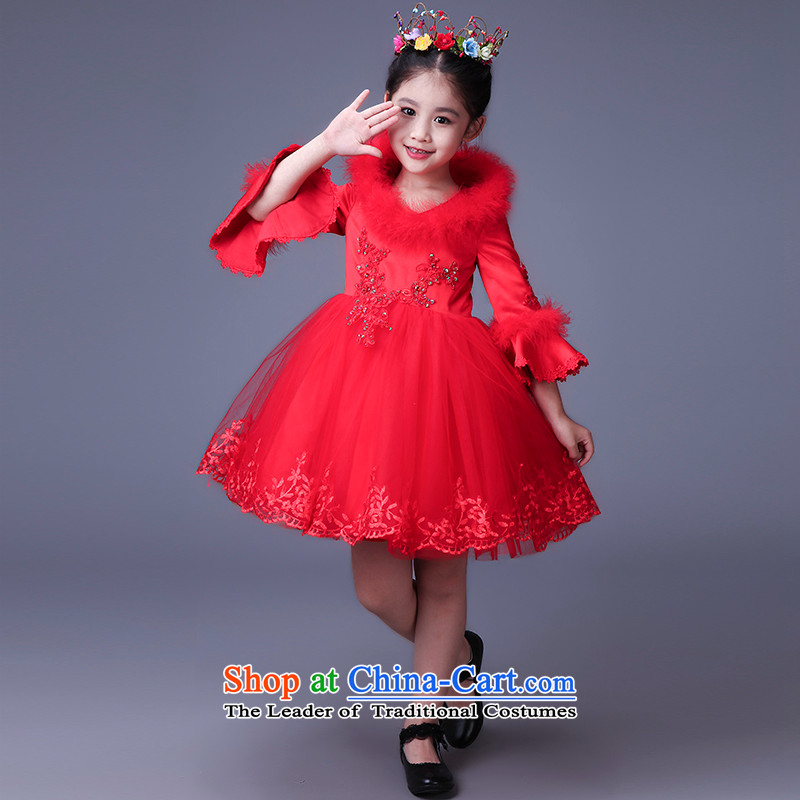 Tim hates makeup and children dress skirt girls princess skirt warm take children's wear long-sleeved children dance skirt the piano will replace dress parent-child HT5107 130CM, red red , , , and Tim shopping on the Internet