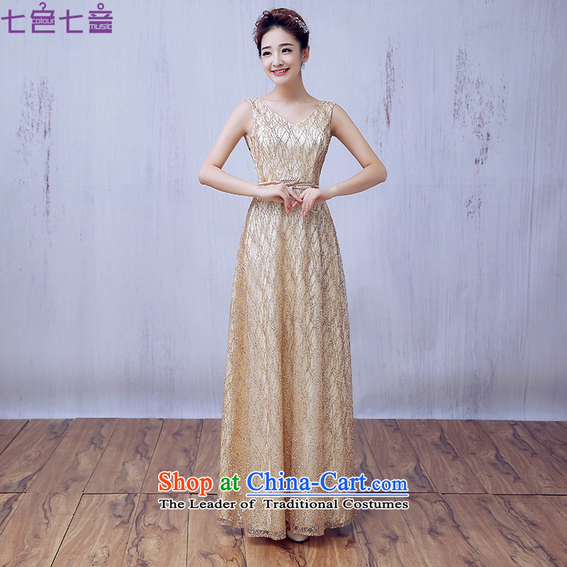 7 Color 7 tone Korean New Year Banquet 2015 Chairman of the persons chairing the evening dress female dresses video thin autumn and winter Sau San evening dresses?L055?GOLD?XL