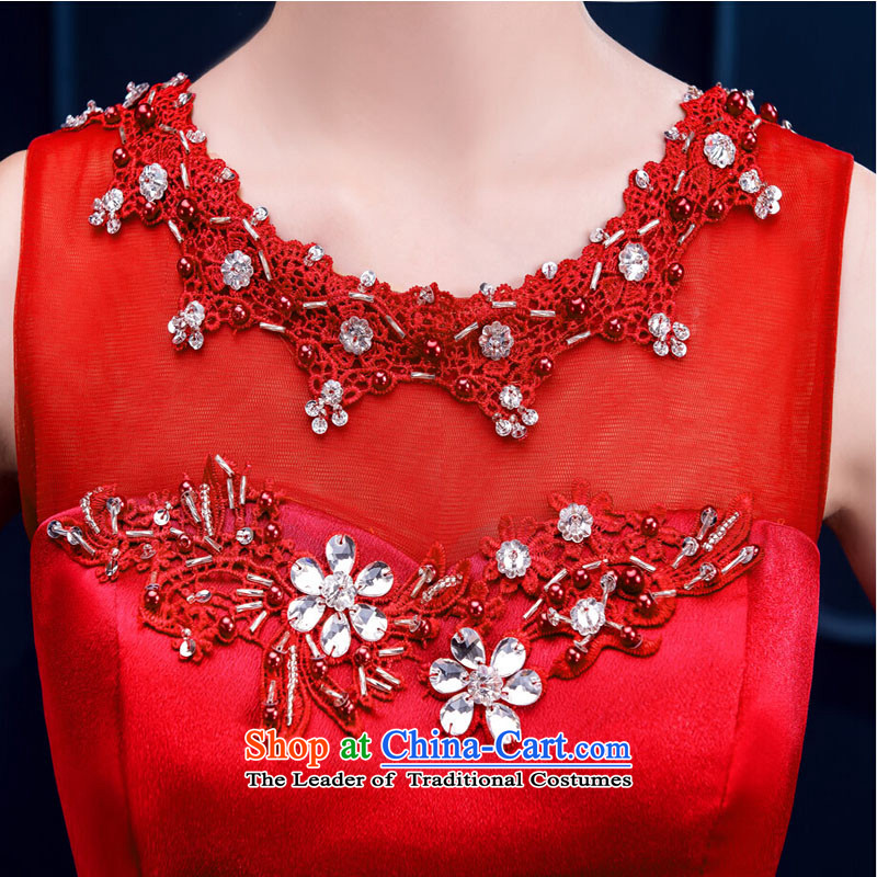 Pure Love bamboo yarn upscale dress banquet evening dresses 2015 winter new shoulders marriages small red tail wedding bows services long red XL, pure love bamboo yarn , , , shopping on the Internet