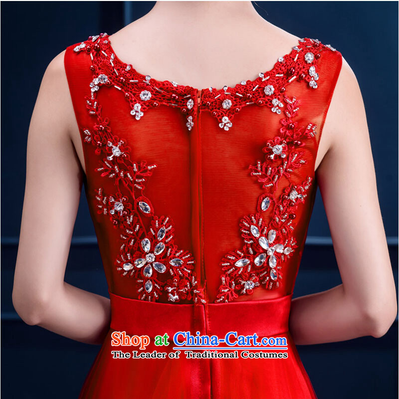 Pure Love bamboo yarn upscale dress banquet evening dresses 2015 winter new shoulders marriages small red tail wedding bows services long red XL, pure love bamboo yarn , , , shopping on the Internet