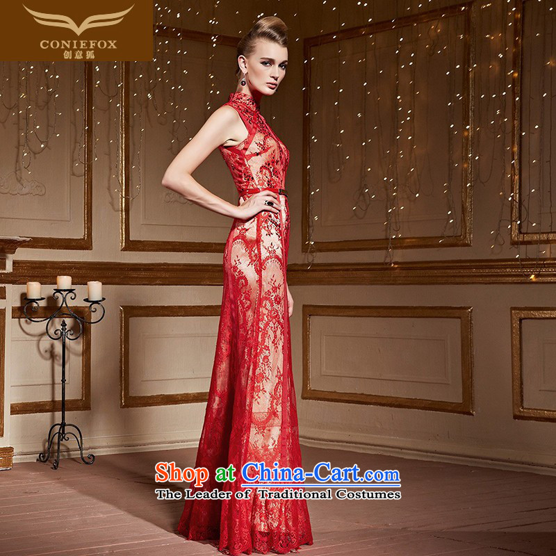 Creative Fox stylish lace banquet evening dresses red marriages bows services annual meeting of persons chairing the evening dress female wedding dress 31060 Red Fox (coniefox XL, creative) , , , shopping on the Internet