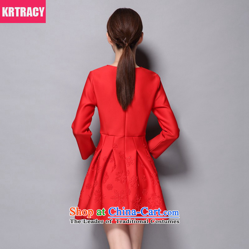 Krtracy2015 autumn and winter clothes for larger bon bon wedding dresses bride skirt long-sleeved red female skirt Alc-q0405 Sau San Red L,KRTRACY,,, shopping on the Internet