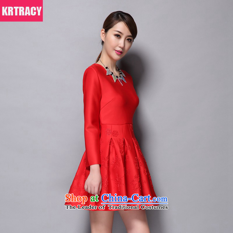 Krtracy2015 autumn and winter clothes for larger bon bon wedding dresses bride skirt long-sleeved red female skirt Alc-q0405 Sau San Red L,KRTRACY,,, shopping on the Internet