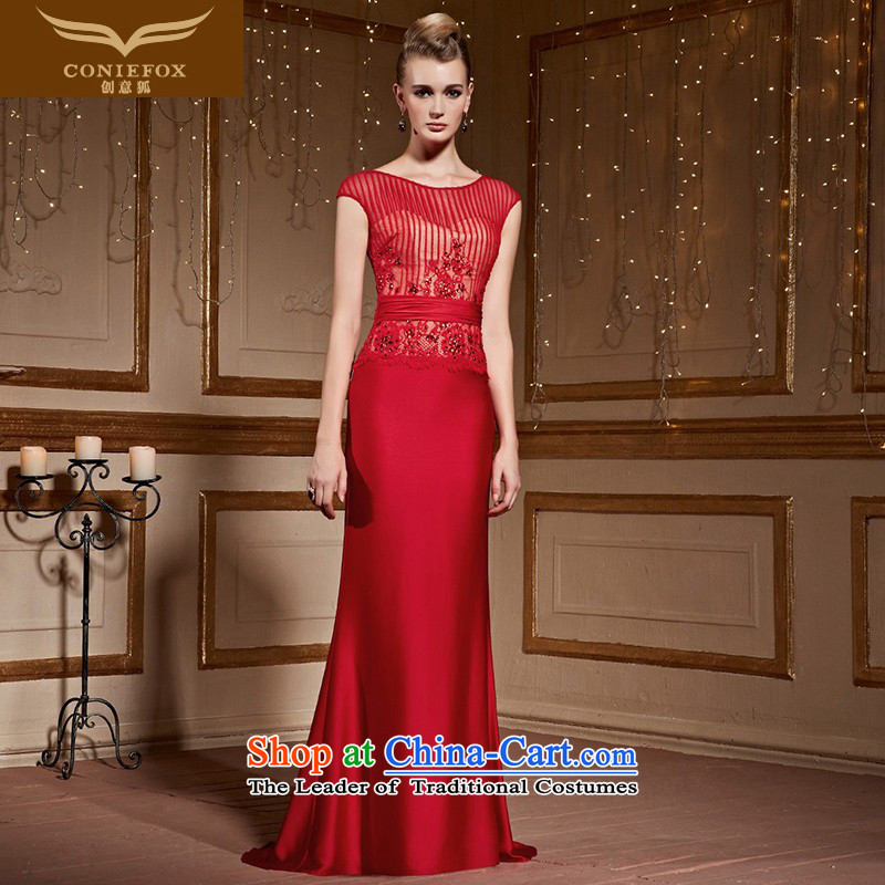 The kitsune2015 autumn and winter creative new red bride wedding dress wedding evening drink service Sau San long tail presided over 31061 dress redS