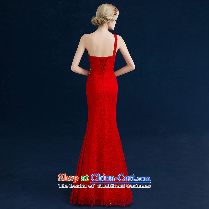 Seal the bride dress bows services Jiang 2015 Winter Korean wedding dress red stylish single large diamond shoulder straps banquet show small dress long gown red single shoulder crowsfoot tailored, seal has been pressed Jiang shopping on the Internet