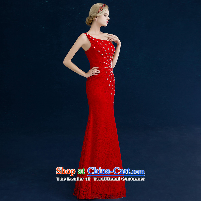 Seal the bride dress bows services Jiang 2015 Winter Korean wedding dress red stylish single large diamond shoulder straps banquet show small dress long gown red single shoulder crowsfoot tailored, seal has been pressed Jiang shopping on the Internet