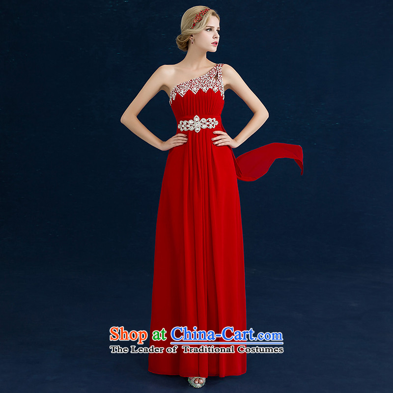 Seal kit shoulder Jiang bows dress banquet evening dresses 2015 Winter Red Diamond shoulder chiffon bridesmaid services tailored red