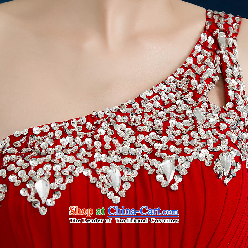Seal kit shoulder Jiang bows dress banquet evening dresses 2015 Winter Red Diamond shoulder chiffon bridesmaid services tailored, red seal has been pressed Jiang shopping on the Internet