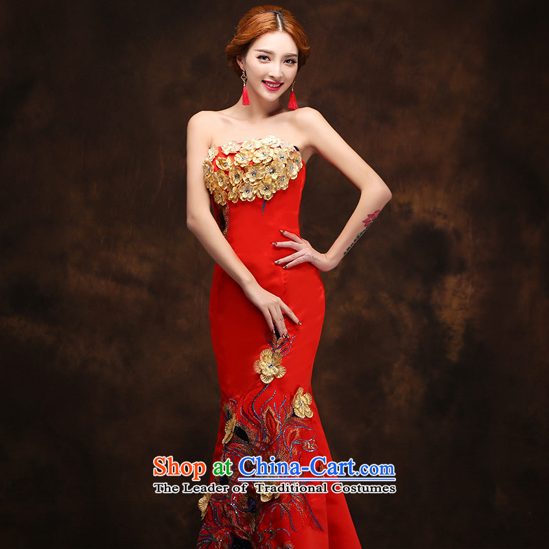 The new 2015 winter wedding dresses red bride bows service wedding dress long cheongsam dress tailored customer service, in accordance with the Advisory Lin Sha , , , shopping on the Internet