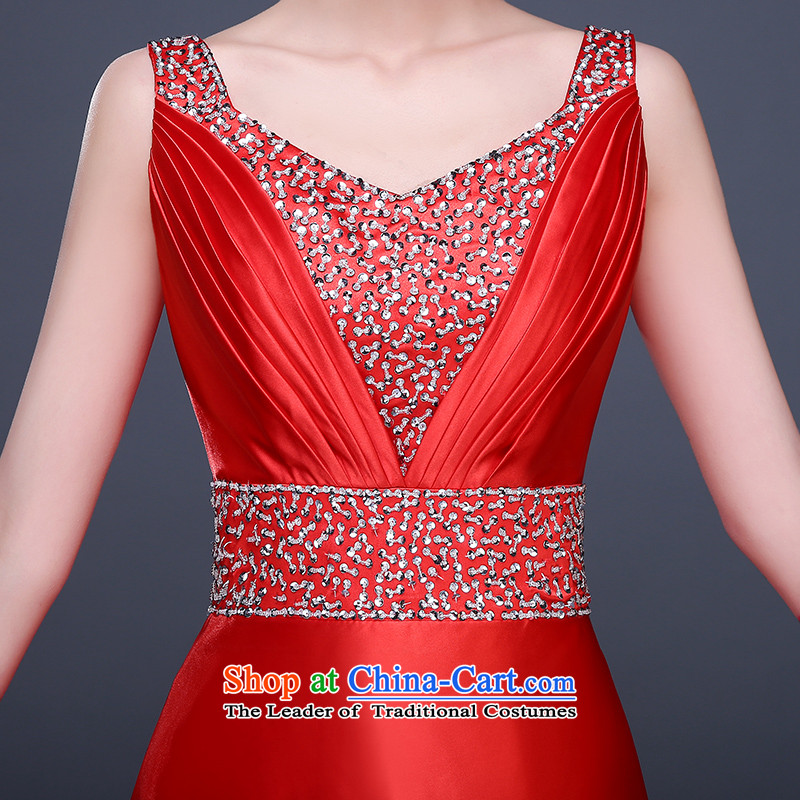 Seal Kit 2015 Winter Olympics Jiang bows bride wedding dress evening dresses and multi-colored long shoulders V-Neck Diamond Video thin zipper, Sau San bridesmaid dress female Red Seal S, President Jiang has been pressed shopping on the Internet