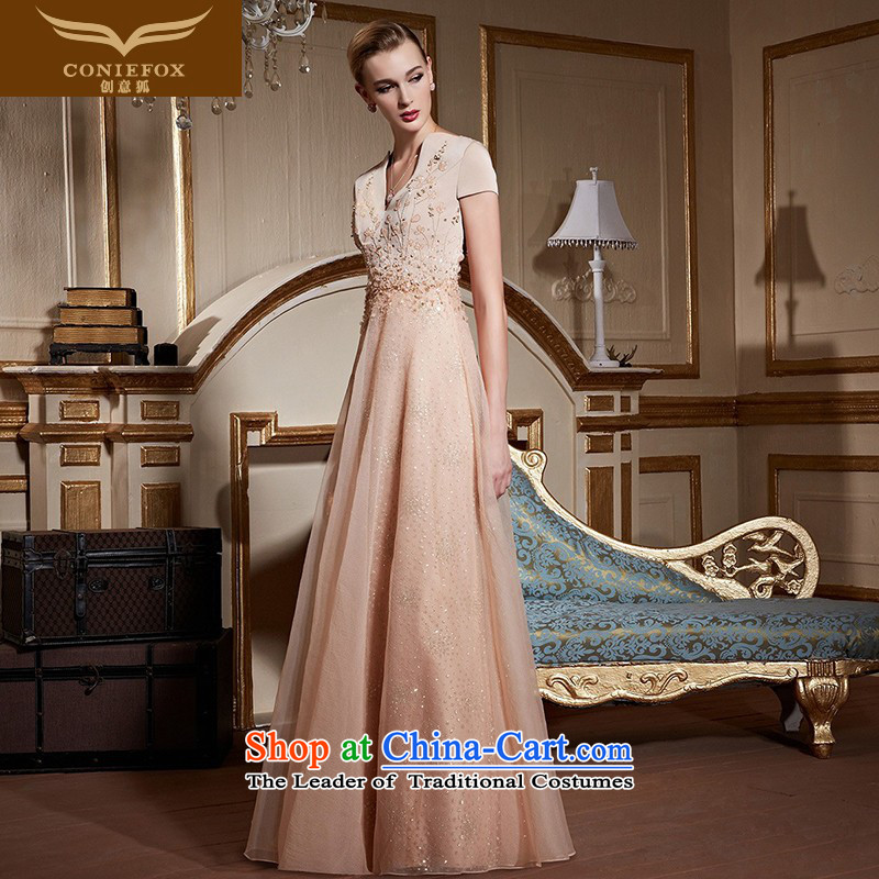 Creative Fox stylish v-neck banquet hosted the annual dinner dress evening dress marriages bows services birthday party dress long skirt 82255 apricot S pre-sale, creative Fox (coniefox) , , , shopping on the Internet