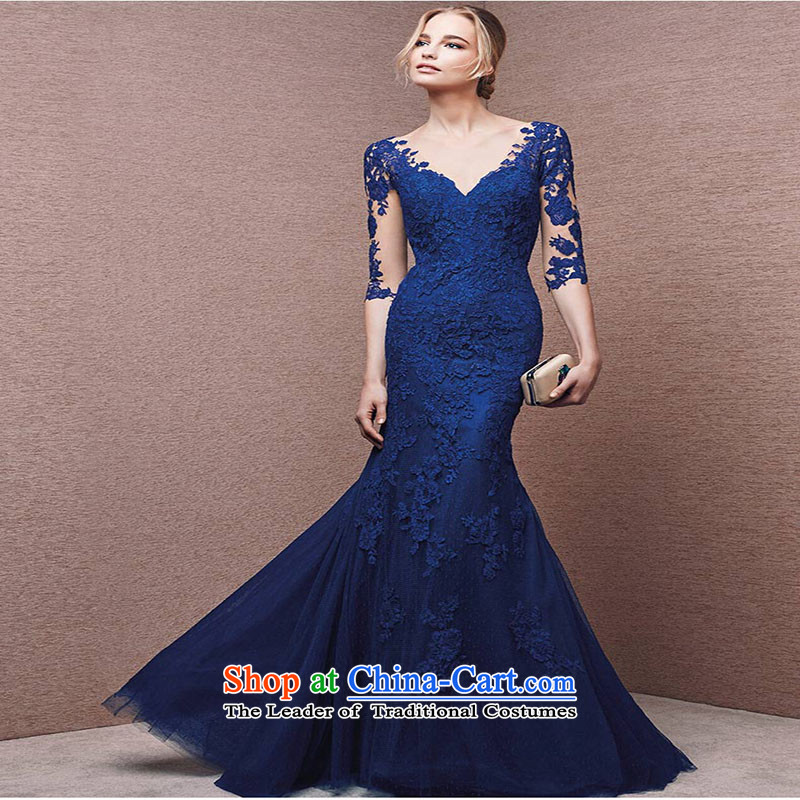 Banquet evening dresses long autumn 2015 New Sau San crowsfoot v-neck evening dress Female dress blue made no refund is not replaced, Su-lan , , , shopping on the Internet