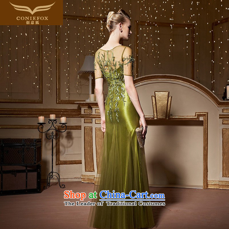 Creative Fox long brides elegant wedding dress evening drink services under the auspices of the annual session will dress stylish embroidered dress 82259 Fluorescent Green S creative Fox (coniefox) , , , shopping on the Internet