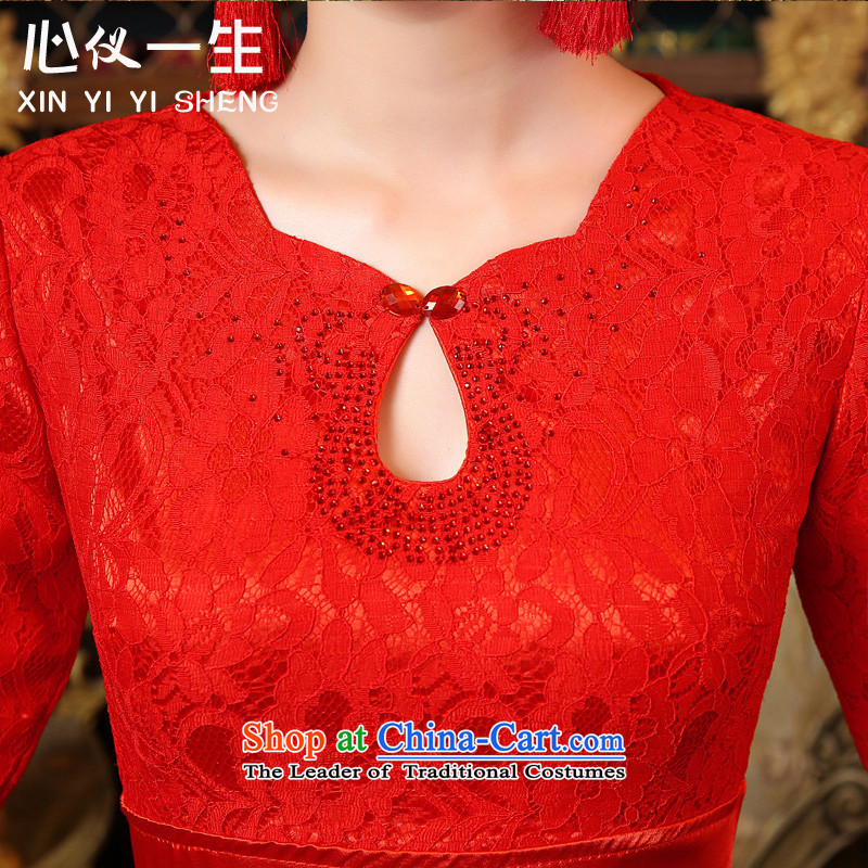 On the first of the wedding dress 2015 winter marriages bows serving wine red long gown banquet evening dresses bridesmaid services for autumn and winter short, red , L, heart is a lifetime (xinyiyisheng) , , , shopping on the Internet