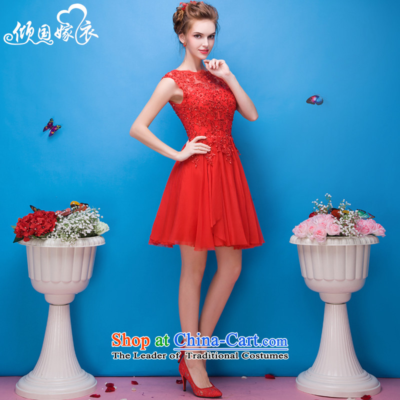 However Services 2015 autumn and winter new shoulders marriage red bridal dresses banquet Evening Dress Short_ bridesmaid services red XL