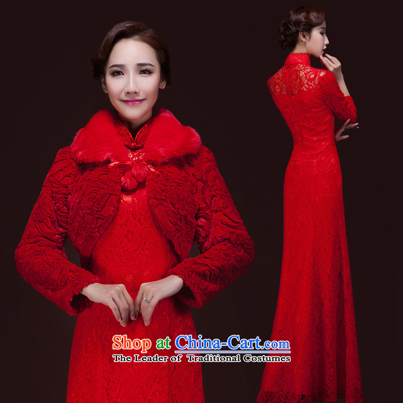 Toasting champagne bride services red wedding dress long Sau San crowsfoot long-sleeved lace cheongsam dress banquet annual courtesy etiquette evening dresses winter 7 Cuff + gross shawl XL, Ho full Chamber , , , shopping on the Internet
