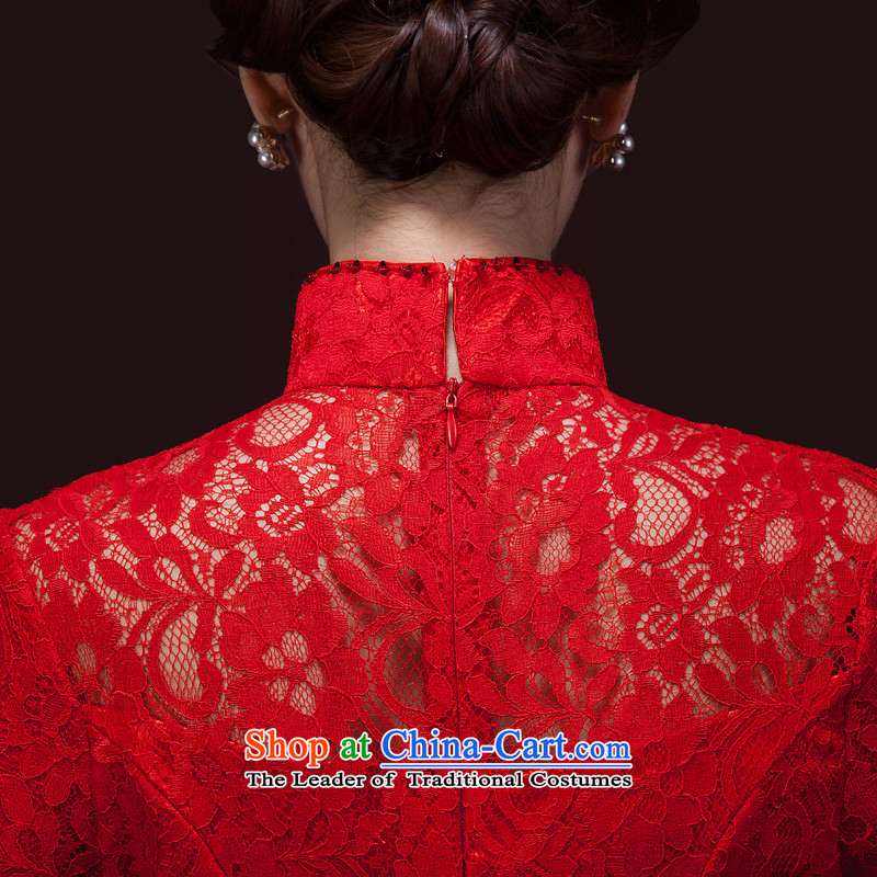 Toasting champagne bride services red wedding dress long Sau San crowsfoot long-sleeved lace cheongsam dress banquet annual courtesy etiquette evening dresses winter 7 Cuff + gross shawl XL, Ho full Chamber , , , shopping on the Internet