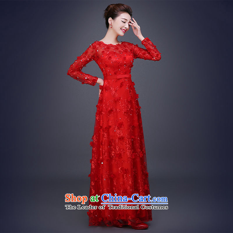 2015 new bows services evening dresses long winter Korean marriages bows dress female banquet Sau San RedS